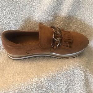 Brown Suede Loafers with Chain Detail